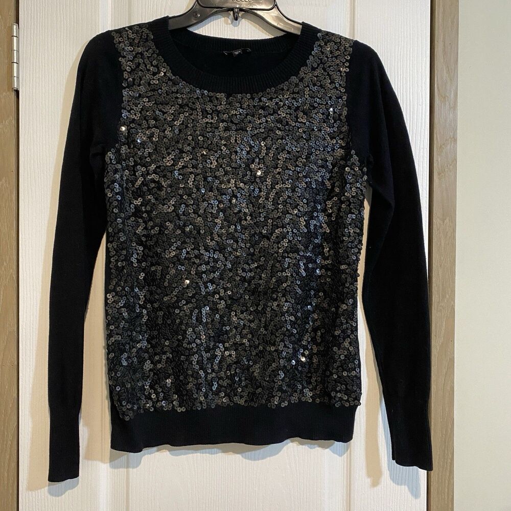 Express Sequin Sweater Y2K Womens Black Sz Small Petites